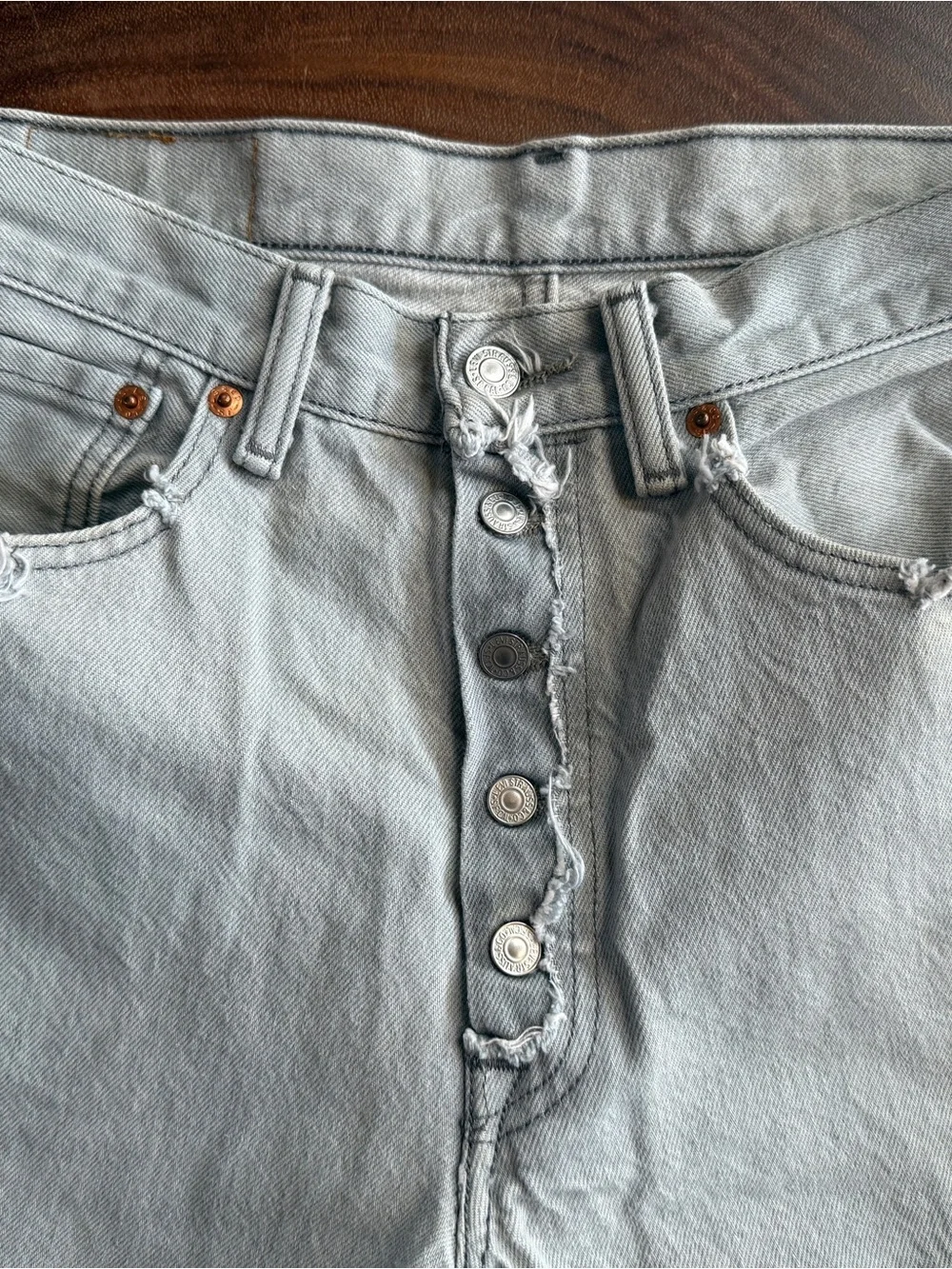 Levi's 501 Men's Gray Custom Distressed Button Fly Straight Denim Jeans